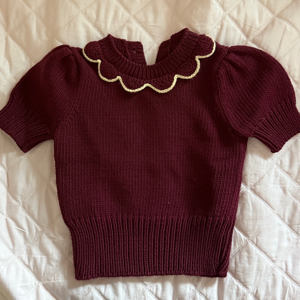 Misha & Puff Maroon Knit Sweater with Scalloped Collar
